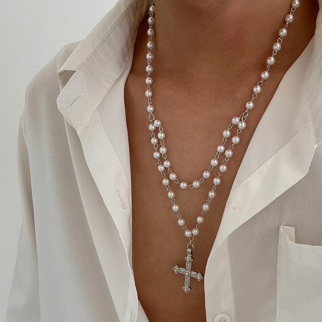 Matteo Pearl Cross Necklace
