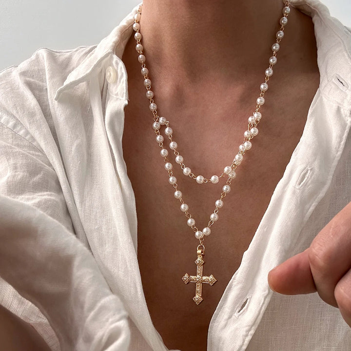Matteo Pearl Cross Necklace