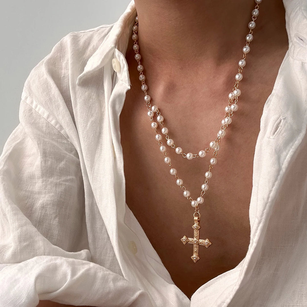 Matteo Pearl Cross Necklace